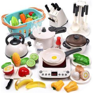 Pretend Play Kitchen Toy with Cookware Steam Pressure Pot & Electronic Induction